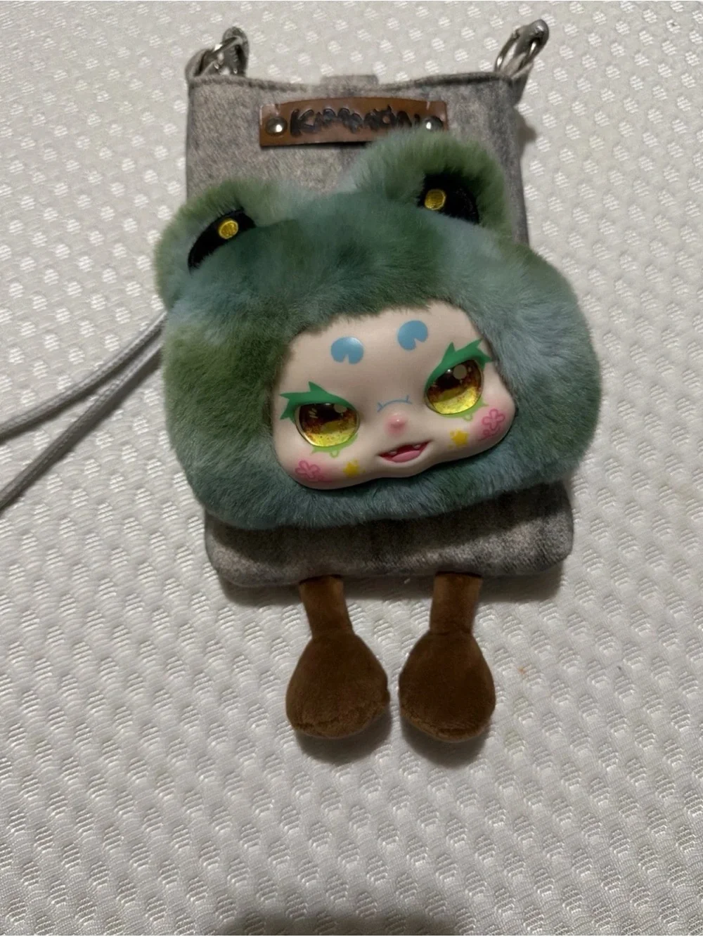 Cute Green Plush Frog Face Kids Crossbody Bag by